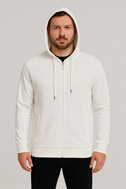 Maccali Ανδρικό μακρυμάνικο λευκό φούτερ με με κουκούλα φερμουάρ