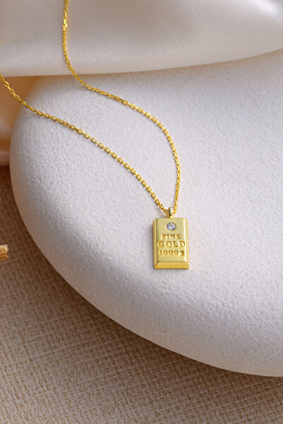 ESSARE 925 Ayar Gümüş Gold Kaplama Külçe Tasarım Kolye