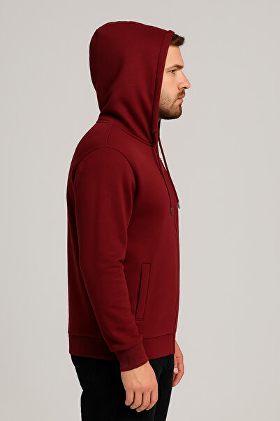 Maccali Men's Long Sleeve Claret Red Hooded Zippered Sweatshirt