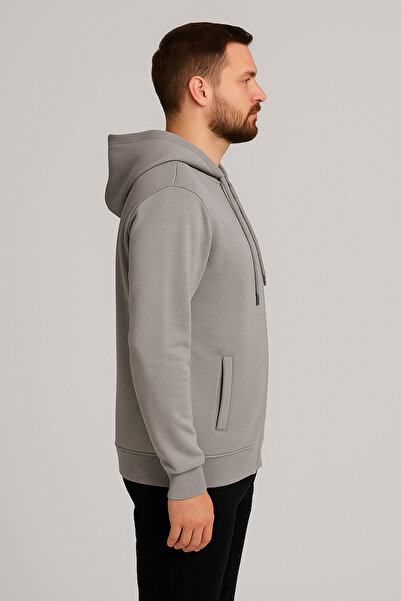 Maccali Men's Long Sleeve Gray Hooded Zippered Sweatshirt