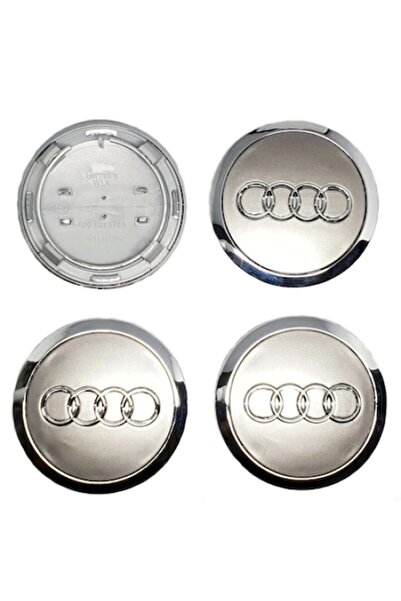 LinePartsBim Set 4 Emblems for Alloy Wheels AUDI 69MM, Grey and Chrome, 4B0601170