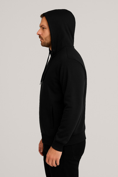 Maccali Men's Long Sleeve Black Hooded Zipper Sweatshirt