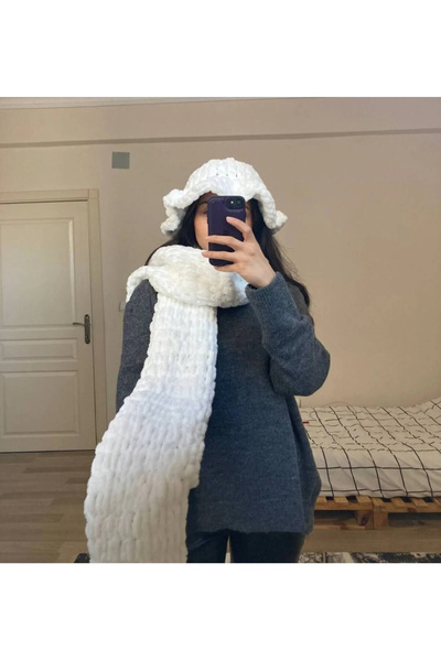 AidaAstrid Puffy El Örgüsü Atkı (60 farklı renk seçeneği )