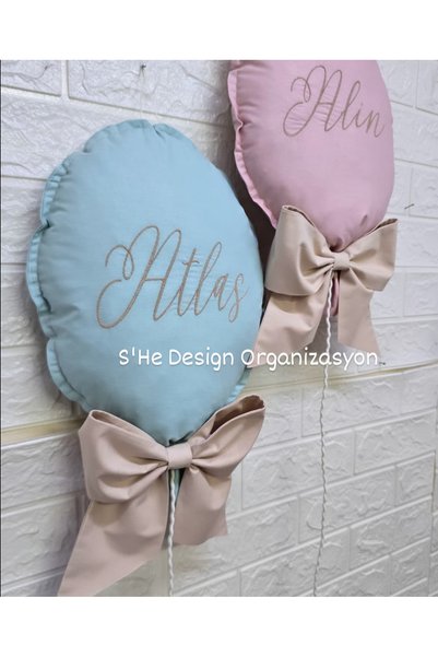 s'he design organizasyon Embroidered Name 25X35 Large Size Balloon Pillow Baby Room