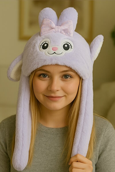 CAŞ DEKORASYON Pălărie de iepure de pluș cu urechi în mișcare de culoare liliac