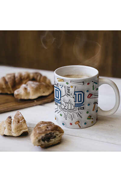 Beramussa Baba ve Çocuk için İsimli 3D Efektli Baskı (Kabartmasız) Aile Kupa ...