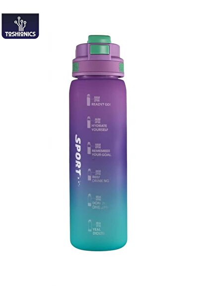 Generic Toshionics 1000ml Motivational Sports Water Bottle with Time Markers, One-Touch Lid, Flip-Up Integr