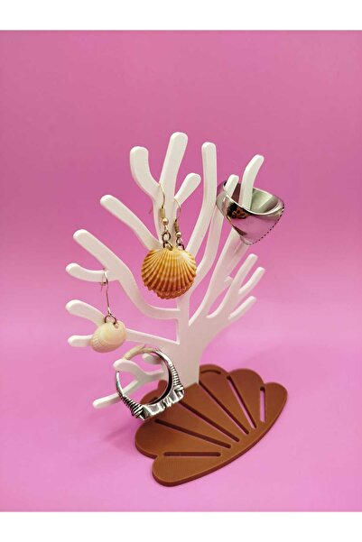 Atsutech White Coral Design Jewelry Tree and Seashell Tray - 3D Printing Jewelry Hanger