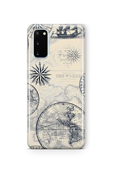 FLAMENKO Samsung Galaxy S20 FE Dünya Haritası ve Pusula Desenli Şeffaf Telefon Kılıfı