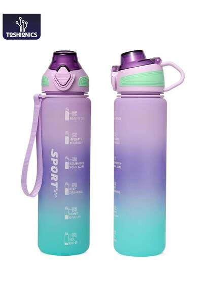 Generic Toshionics 1000ml Motivational Sports Water Bottle with Time Markers, One-Touch Lid, Fruit & Ice In