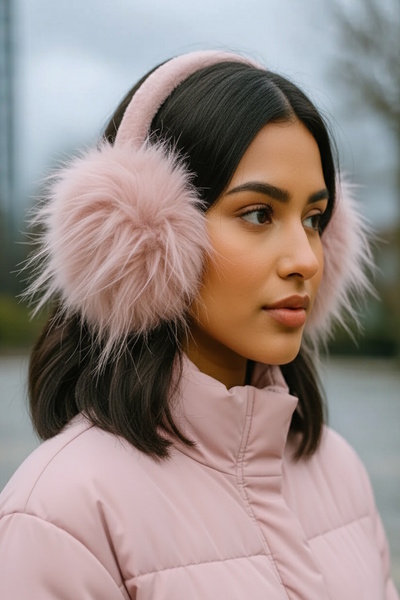 CAŞ DEKORASYON غطاء للأذنين من القطيفة باللون الوردي