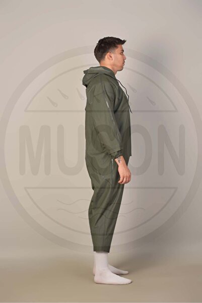 Muson Su Geçirmez Balıkçı Boy Tulum Yağmurluk Fermuarlı Kolay Giyilen Su ve Rüzgar Geçirmez Dayanıklı