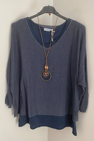 AYASOFYA OTANTIK Жіноча італійська блакитна кольорова однотонна бавовняна три...