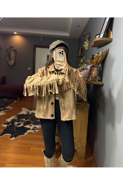 MODAGK Püskül Detaylı Süet Kovboy Ceket – Western Stil