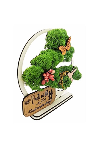 OEM Decorative Frame - Bonsai with Stabilized Moss and Decorative Accents - Message for Godparents, 15 c