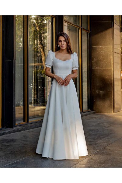 LARIETTE Simple and elegant wedding dress, short sleeves