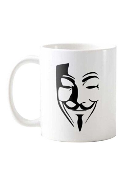 Generic 1st Piece Anonymous Mask Printed Ceramic Mug White/Black