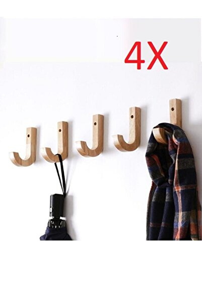 Genel Markalar 4 Adet Dekoratif Doğal Ahşap Kanca Askı Duvar Askısı Askılık A...