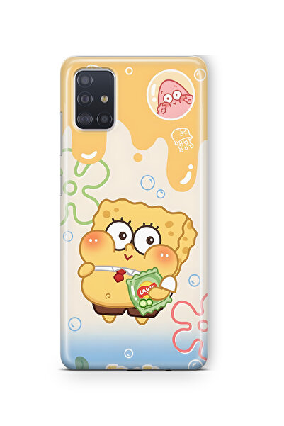 FLAMENKO Samsung Galaxy M51 Uyumlu SüngerBob Desenli Şeffaf Telefon Kılıfı