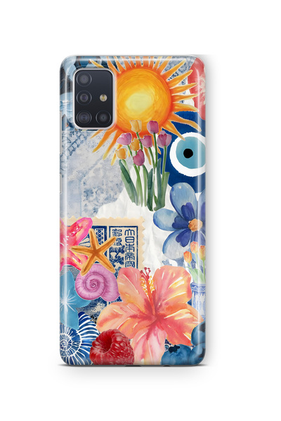 FLAMENKO Samsung Galaxy M51 Güneş Çiçekleri ve Nazar Boncuğu Desenli Şeffaf T...