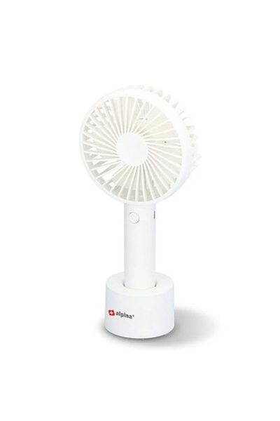 Alpina Portable Fan, USB Charging, up to 4 Hours Runtime, 1200 mAh, 3 Speeds, Stand, White