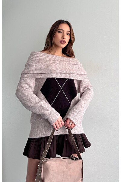 fujya Open Collar Diamond Pattern Luisa Knit Sweater