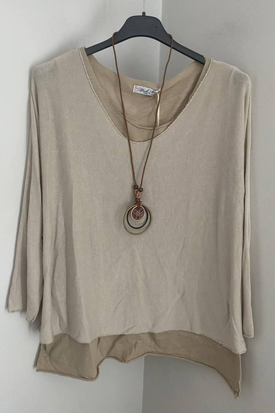 AYASOFYA OTANTIK Kadın Italyan Bej Renk Düz Desen Kolyeli Pamuklu Penye Kolsu...