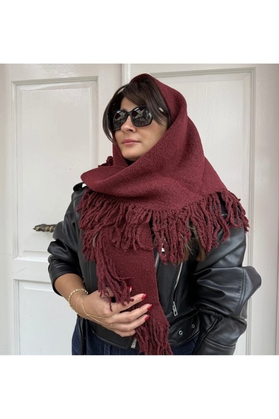 Blotch Burgundy Color Tassels Cool Style and Stylish Style and Fashion Icon Triangle Knitwear Shoulder Shawl 160*50 cm