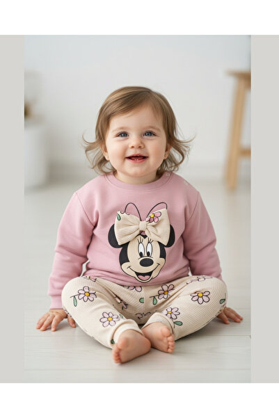 asliva مجموعة شخصيات فتاة صغيرة مع فيونكة مطبوع مكونة من قطعتين – بودرة / ورد...