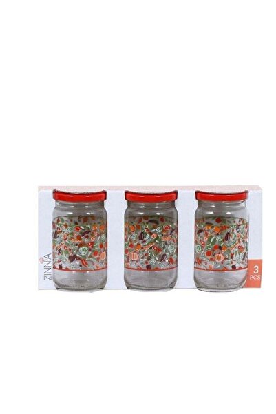 Generic Zinnia Spanish 3 Pieces Set Glass Jar 370 Ml Blue Lid Decorated With Modern Colors