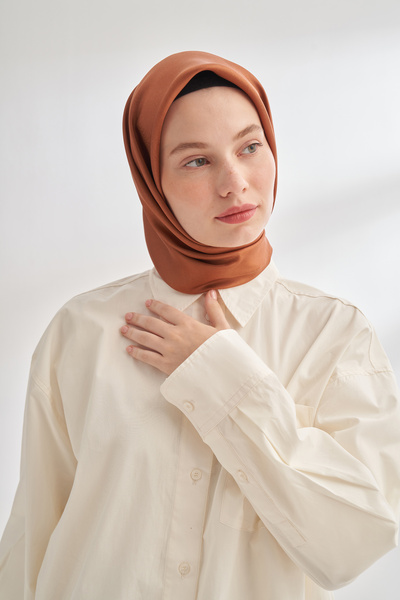 ARMANDA Premium %100 Twill İpek Eşarp Düz Çift Taraflı İpek Silk - Kiremit