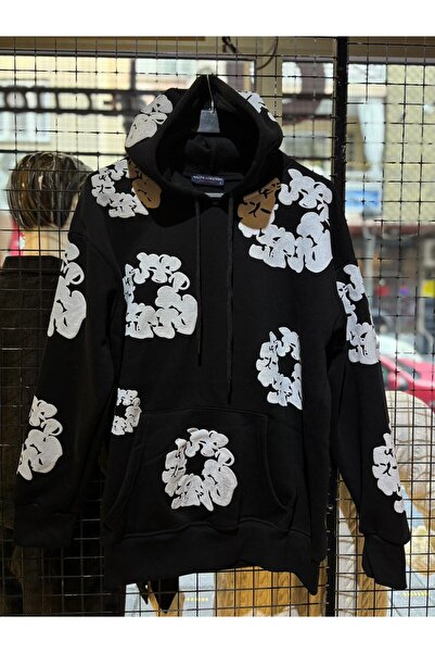 Q45collection DENİM TEARS MODEL ÜÇİPLİK KAPÜŞONLU SWEATSHİRT