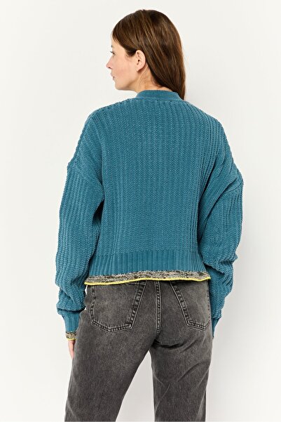 Diesel Women V-Neck Crochet Cardigan, Teal