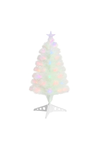 OEM Brad de Crăciun artificial alb 60 cm cu 50 de lumini LED multicolore și stea decorativă, model grajd