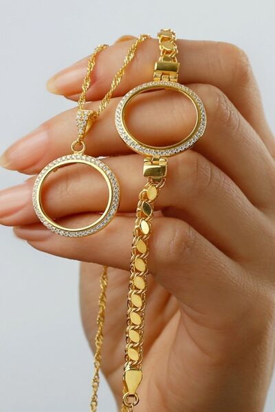 EDSA Silver 925 Ayar Gümüş Çeyrek Altın Için Pullu Zincir Bileklik & Kolye Set