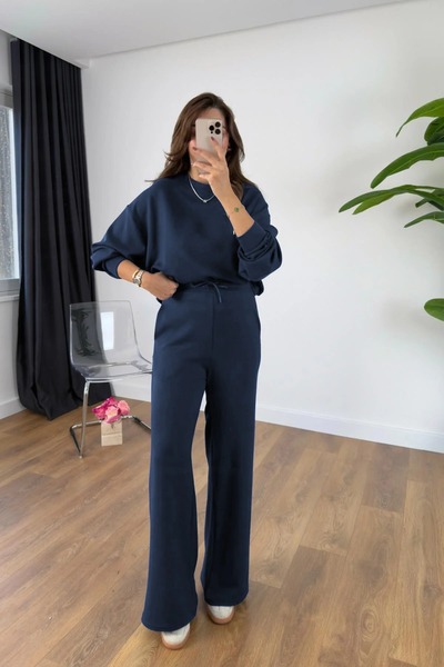 BARLİZ Set de damă din țesătură din bumbac pieptănat, sezonier, casual, cu mâ...