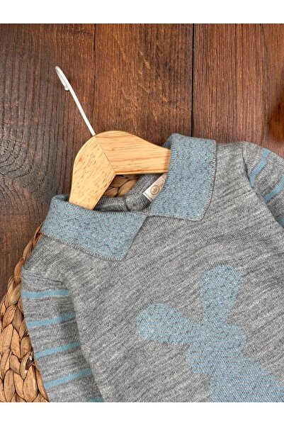 Kids Kingdom Soft Knitwear Cotton Rabbit Detailed Collared Baby Boy Jumpsuit