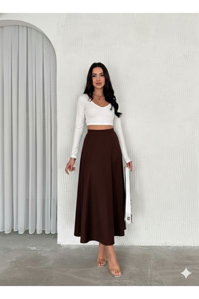 Ozy Fashion Дамска суедна пола в тъмнокафяво с разкроена кройка