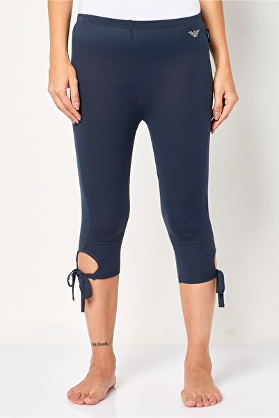 Emporio Armani Women Regular Fit Brand Logo 3/4 Sleepwear Leggings, Navy Blue