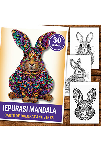 Legendary Gifts Carte de colorat, 30 de ilustrații Iepurași Mandala