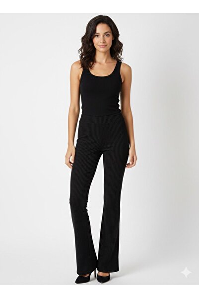 HÜMAKİDSWEAR بنطلون نسائي واسع الأرجل من القماش المرن بتفاصيل ريبانا