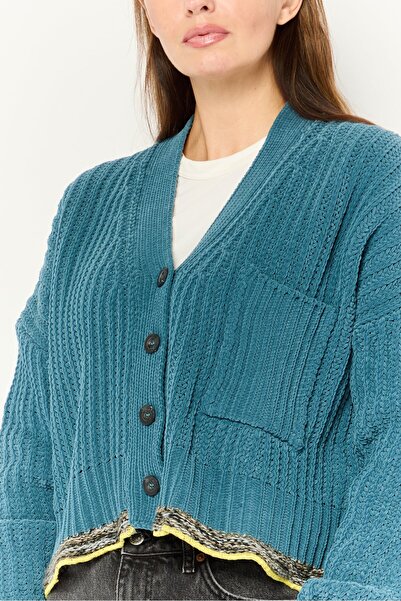 Diesel Women V-Neck Crochet Cardigan, Teal