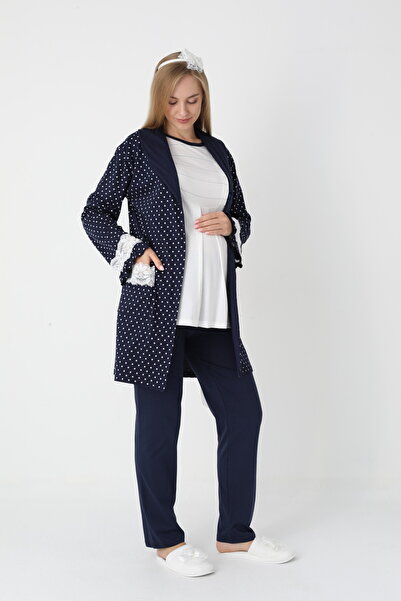 EM&FA TEKSTİL Pregnant Maternity Pajama Set with Robe