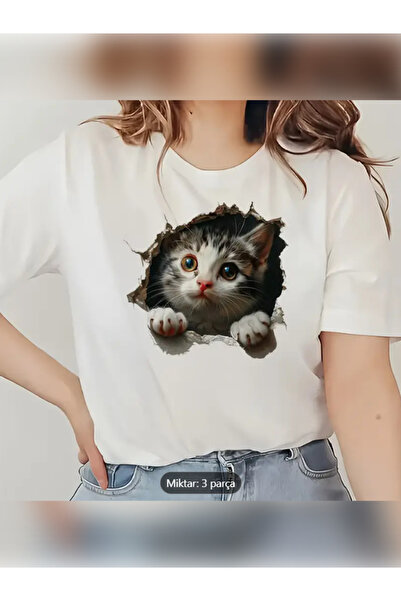 TİMİSİVA Tricou unisex supradimensionat pisică CİK Ba cu imprimeu 1 bumbac 10...