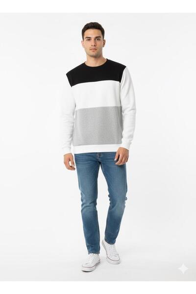 PARÇALI GARNİLİ ERKEK SWEAT 3 İPLİK ŞARDONLU PAMUK