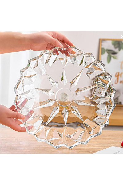 sahane & bazaar KRİSTAL DESENLİ CAM SUNUM VE DEKORATİF TABAK & SERVİS SUNUM T...