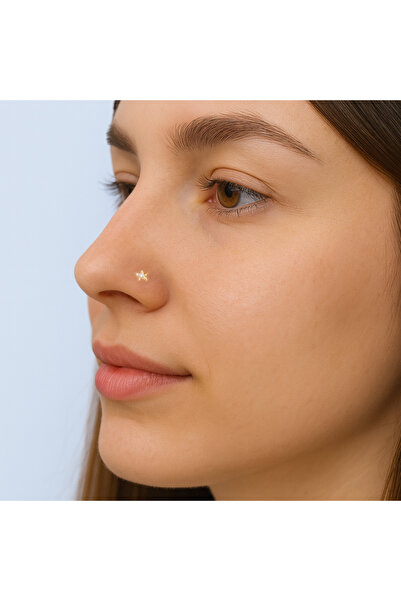 Heppii Yıldız Taşlı Kıvrımlı Düşmeyen Çelik Hızma Spiral Burun Piercingi