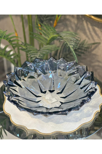 sahane & bazaar KRİSTAL DESENLİ CAM SUNUM VE DEKORATİF TABAK & MEYVELİK & SER...