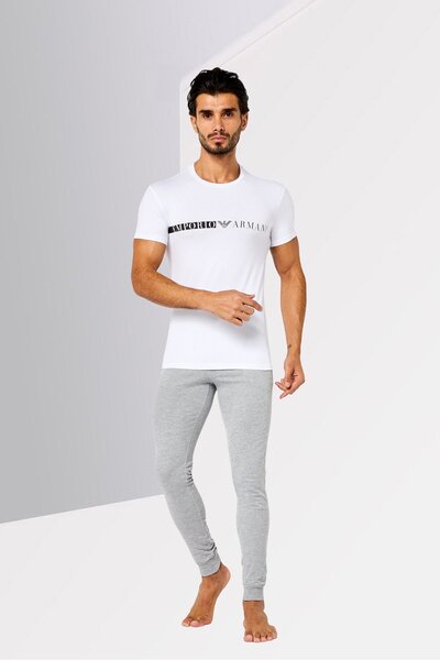 Emporio Armani Men Crew Neck Brand Logo Short Sleeve Sleepwear T-Shirt, White