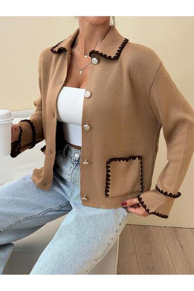 Cherry Butik Jachetă cardigan din tricotaj cu detalii maro închis